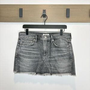 AGOLDE High Rise Black Denim Mini Skirt Raw Hem - Size 28 - Grunge Frayed Edge